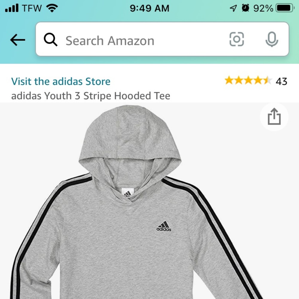Brand new Boys Adidas hooded long sleeved tee. Tags still on, never worn.
